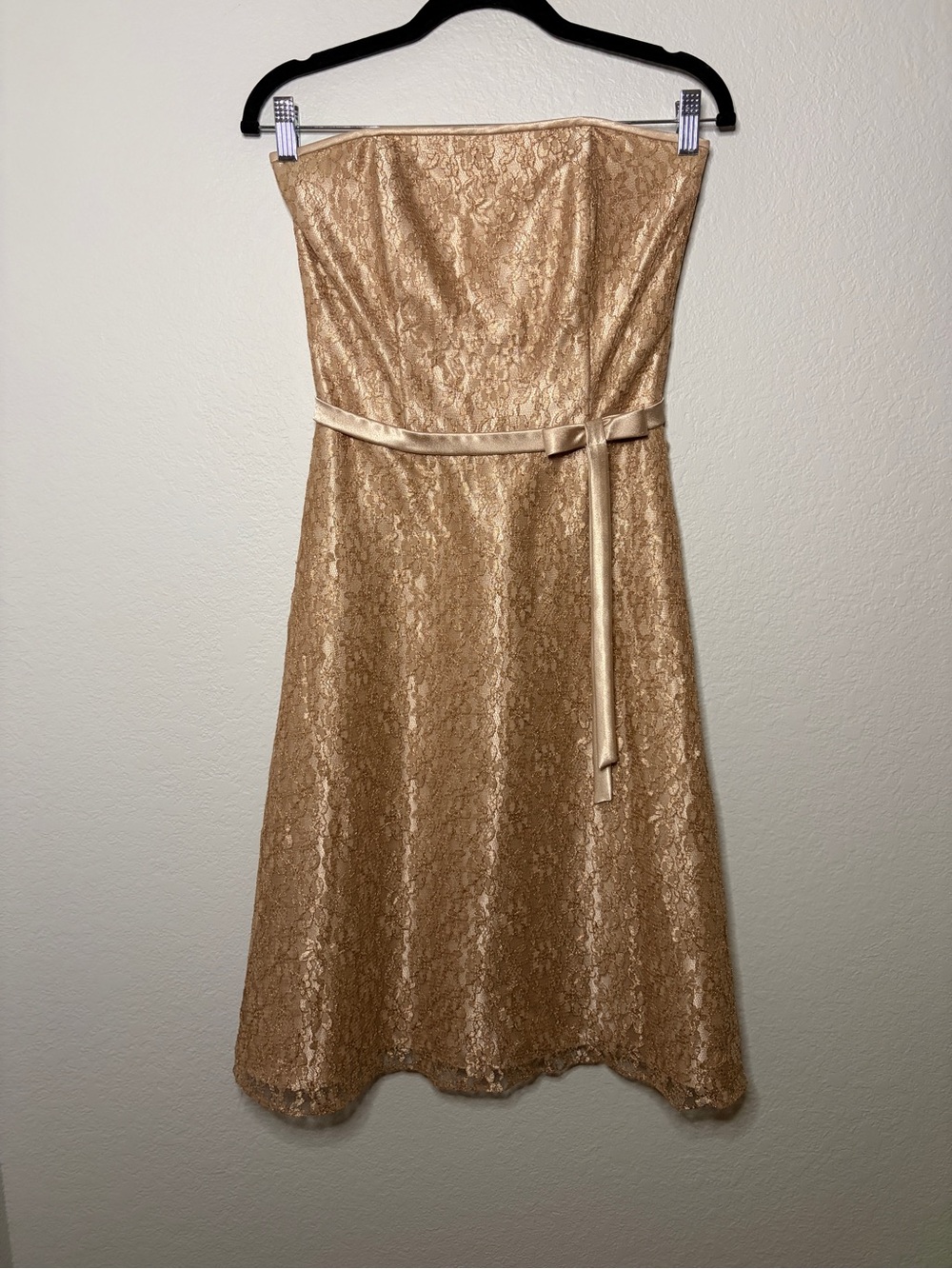 Vintage Scott McClintock Strapless Champagne Gold Floral Lace Cocktail Dress